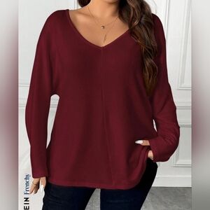 NWT SHEIN Curve Burgundy Sweater with V Neck